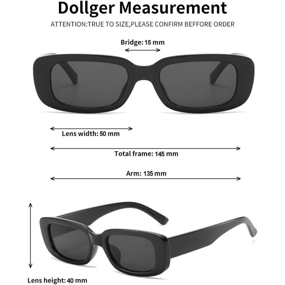 Trendy Rectangle 2 Black Sunglasses Women Men Retro Square Fashion Shades - Picture 4 of 5